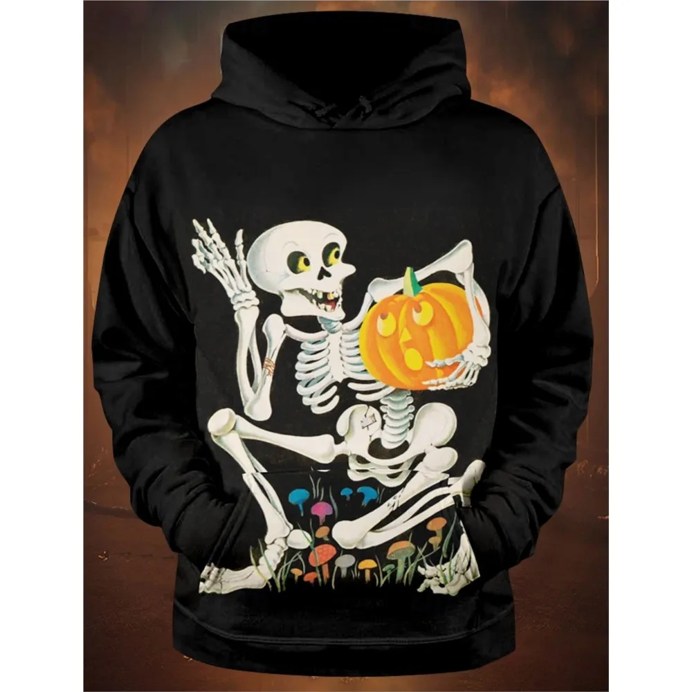 New Halloween Women/Men Graphic Hoodie Skull Pumpkin Print Classic Casual Couple 3D Pullover Holiday Out Hoodie Long Sleeve Y2K