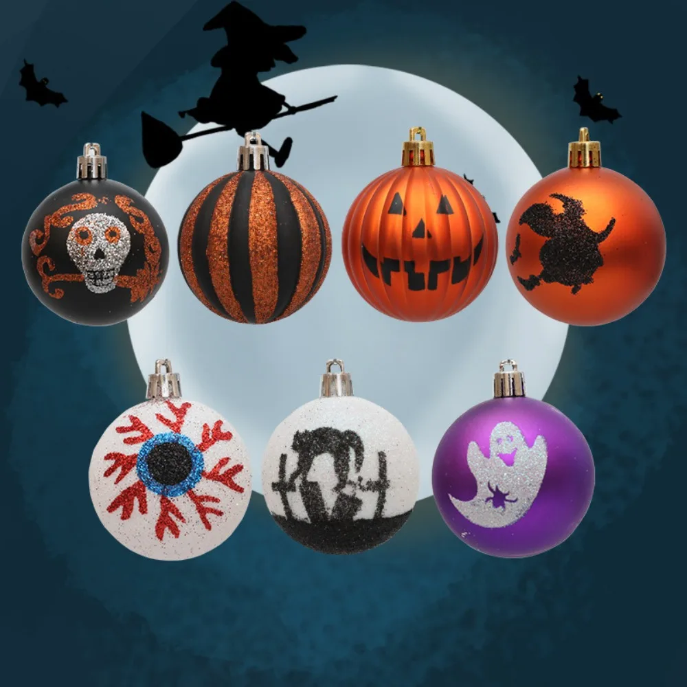 6Pcs Skull Ghost Halloween Tree Hanging Pendant Plastic Pumpkin Tree Decorations Creative Reusable Halloween Hanging Ball Gift