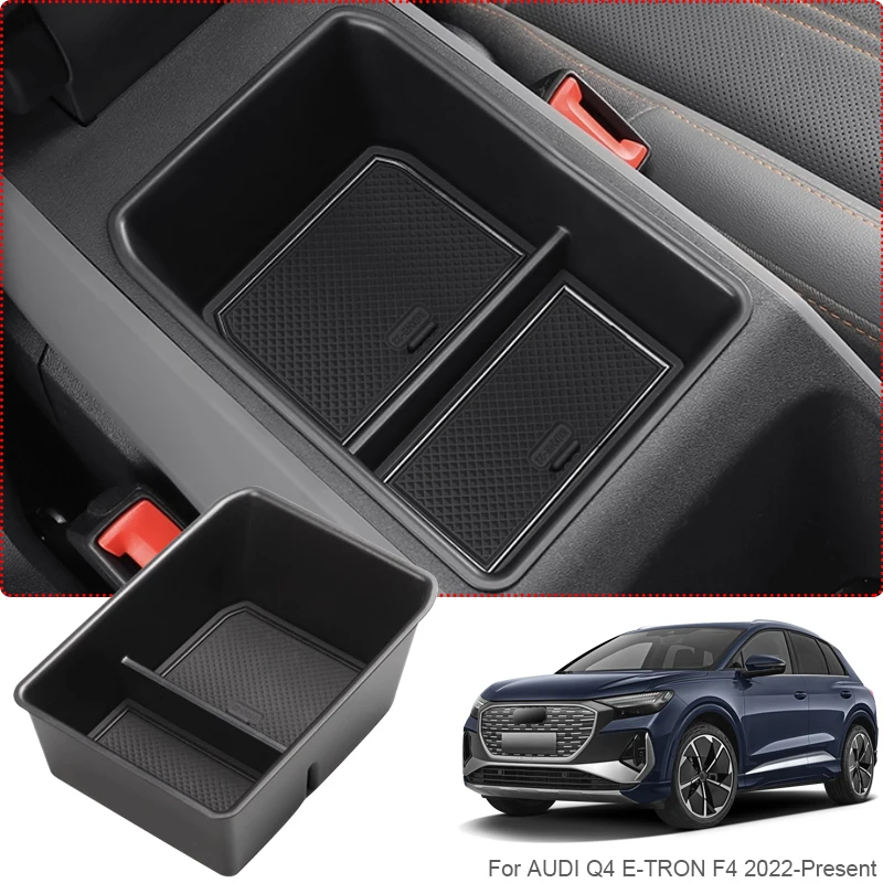 

Car Armrest Box Storage For AUDI Q4 E-TRON F4 2022-2026 ABS Center Console Organizer Tray Interior Storage Box Tidying Accessory