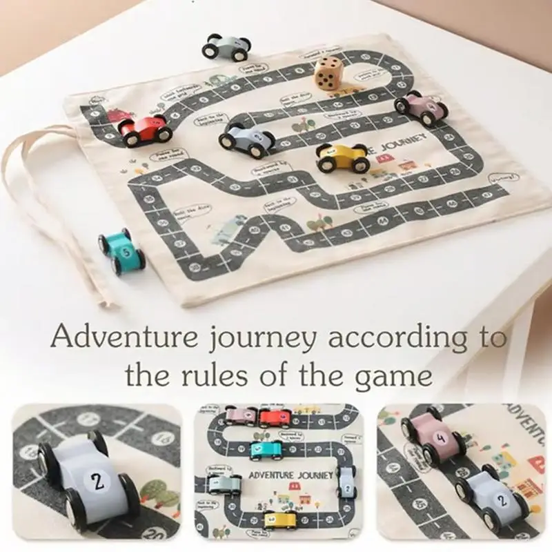 Canvas autospeelgoedset Kleine houten auto Doolhof speelgoed met canvas speelkleed Educatieve voertuigset Fijne motoriek Spel Logisch