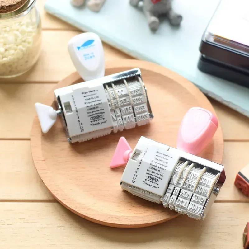 Vintage Date Roller Stamp Rubber Adjustable Date Words Stamp DIY Planner Journal Art Crafts Kawaii Stationery Office Supplies