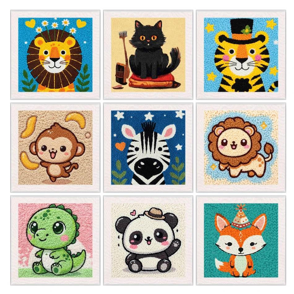 

25X25CM Punch Needle Embroidery Starter Kit Cute Animal DIY Punch Needle Embroidery Set Craft Painting Sewing Art Home Decor