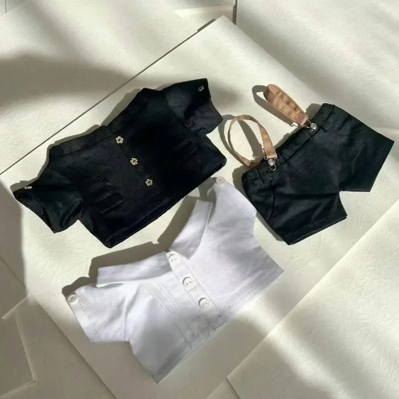 

20cm Plush Toy Doll Clothes Cool and Handsome Campus Style Strap Pants Shirt Beret Set School Season Baby Daughter Birthday Gift