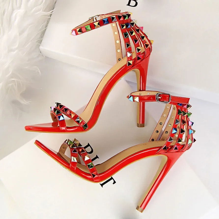 luxury High Heels Rivets Sandals Lady Stiletto Gladiator Pumps Stripper Summer Platform Shoes 2024 Luxury Fashion Women 11cm