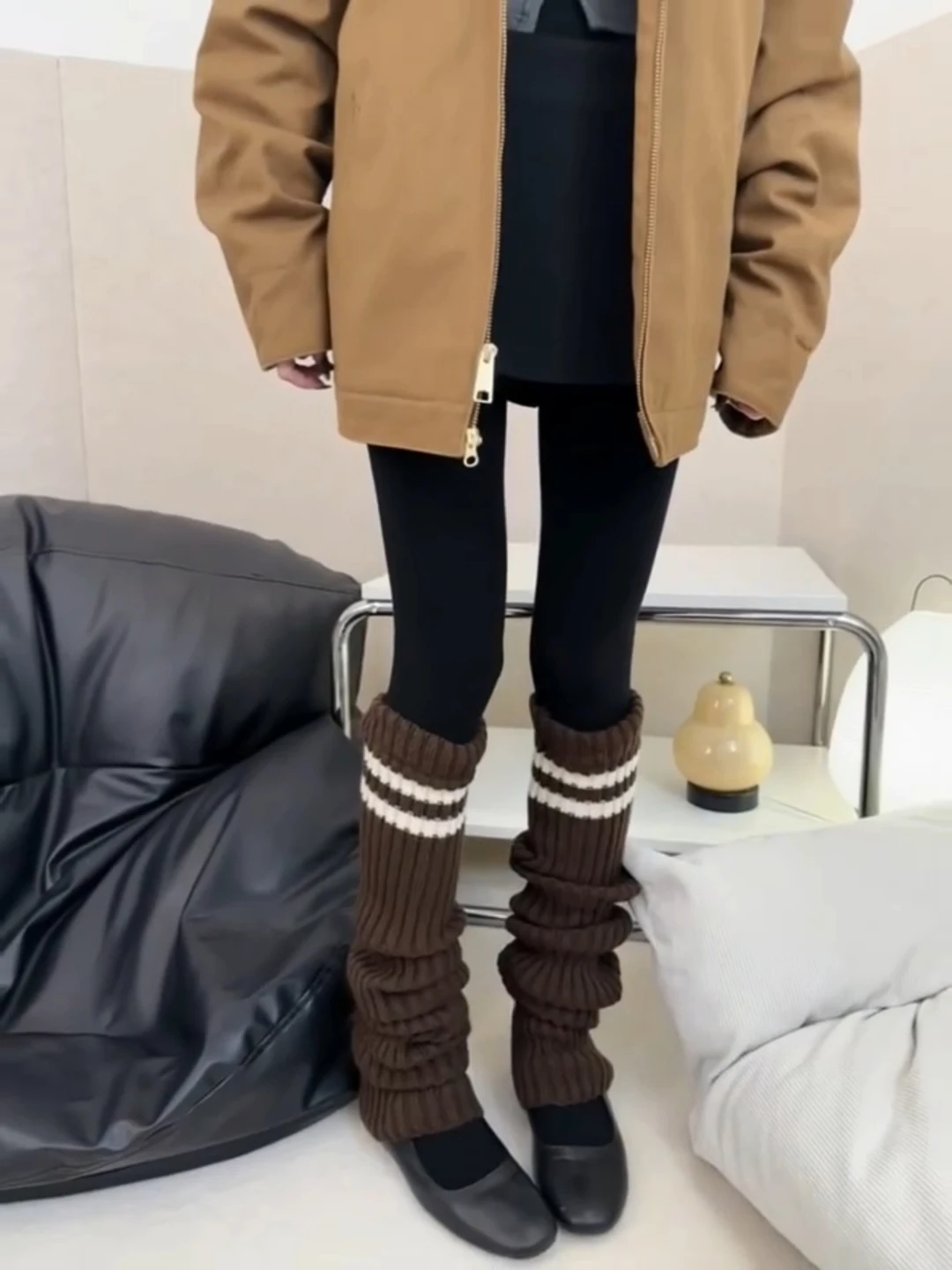 High Waist Knitted Fleece Leggings Women's Autumn Winter Thermal Tights Thin Fleece Base Layer Pants for Outer Wear