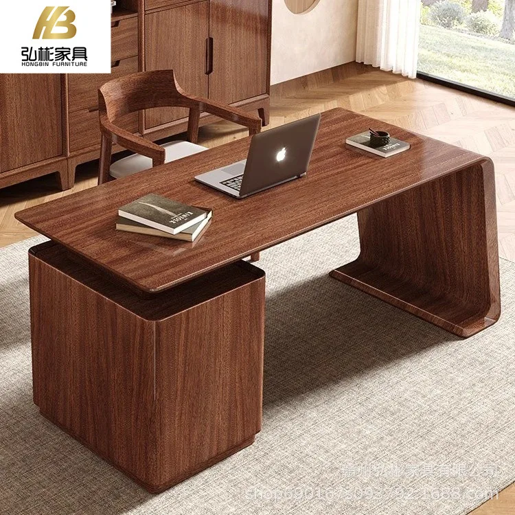 Modern Simple Walnut Solid Wood Desk And Chair Combination Light Luxury Study Home Office Writing Desk Computer Workbench