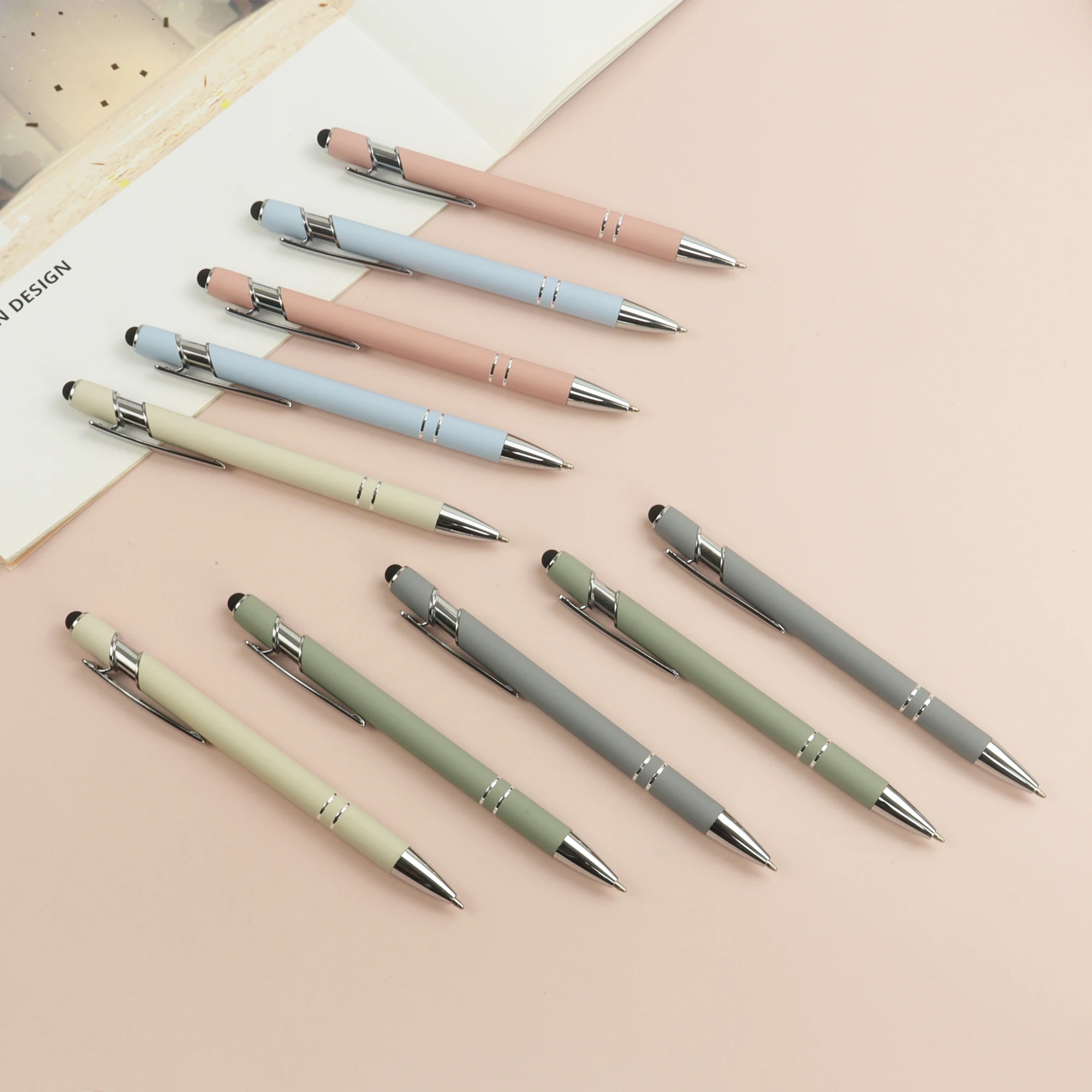 Bolígrafos retráctiles de colores aleatorios, juego de bolígrafos 2 en 1 con punta de lápiz óptico, tinta negra, bolígrafos divertidos para el trabajo, 10/20/30 Uds.