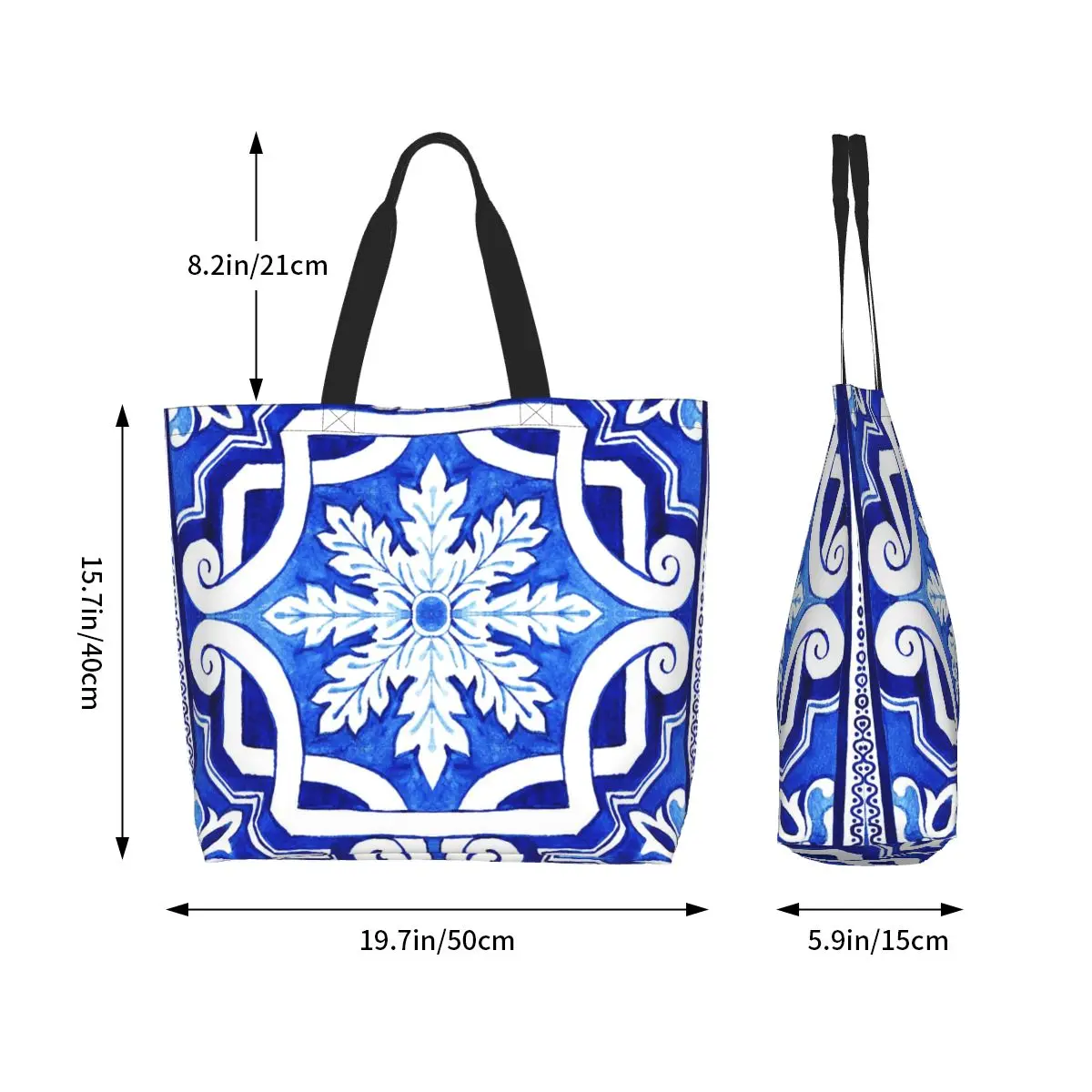 Azulejo Portuguese Tile Watercolor Artwork Shopping Tote Bag Canvas Shoulder Bags Shopper Grocery Handbag for Women