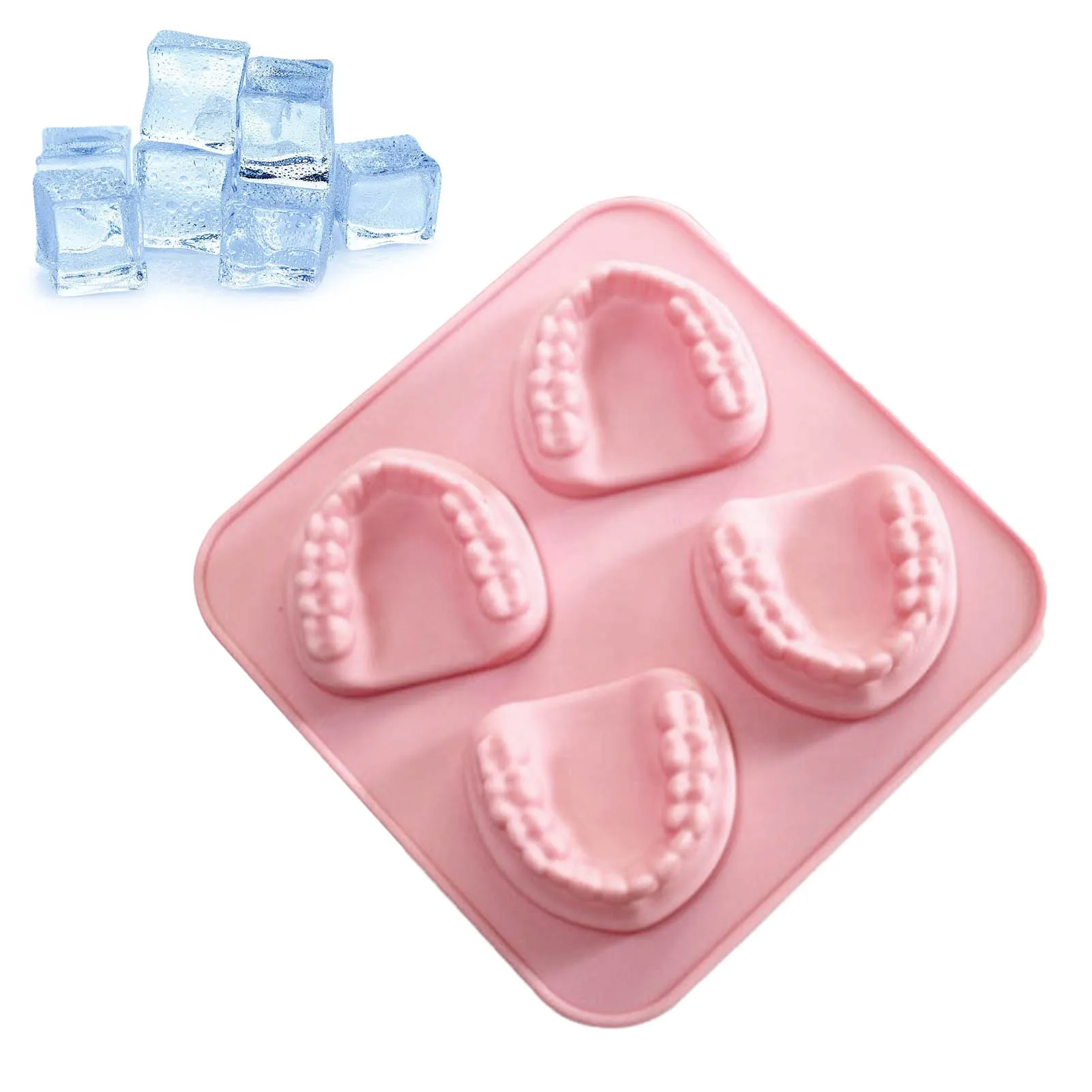 Ice Cube Trays Flexible Sphere Whiskey Ice Ball Maker Easy-release Tooth Silicone Mold Dishwasher Safe Funny Teeth Shape Novelty