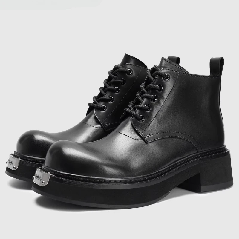 

Английская обувь из натуральной кожи на толстой подошве, увеличивающая рост, мужская удобная дышащая обувь для отдыха на открытом воздухе с высоким берцем