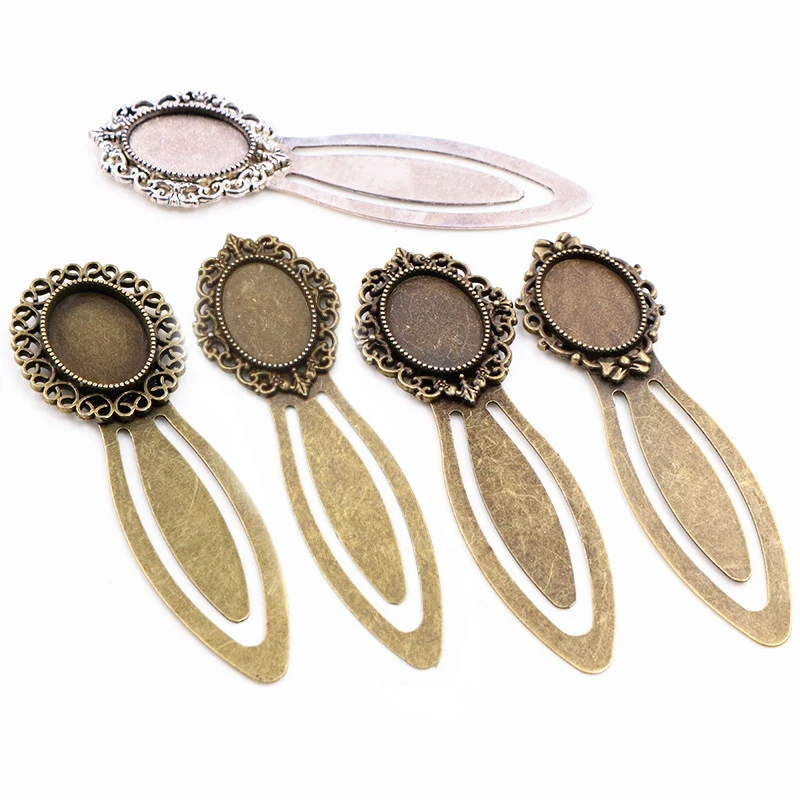 New Fashion 2pcs 13x18mm Inner Size Antique Silver Plated And Bronze Simple Style Handmade Bookmark Cabochon Base Cameo Setting