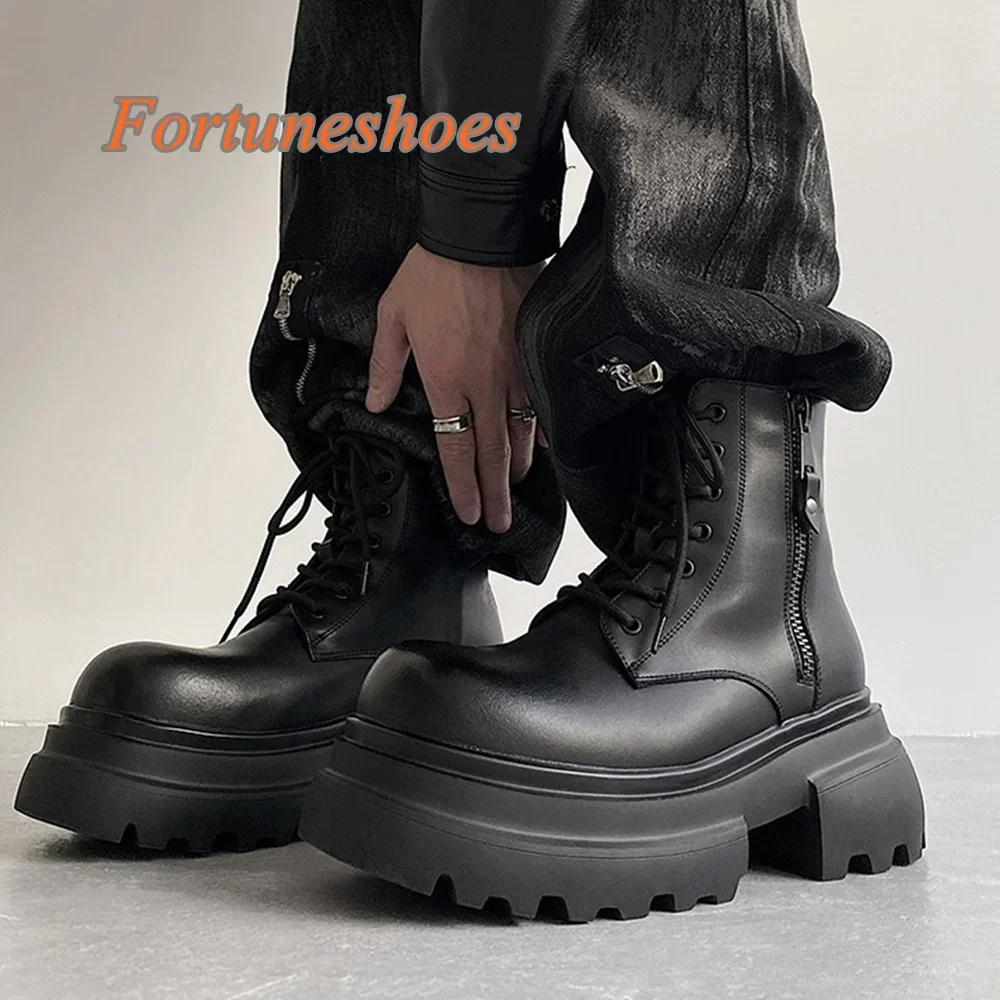 

Side Zipper Round Toe Sports Boots Chunky Heel Solid Black Mid Calf Comfortable Boots Fashion Casual 2025 Newest Winter Boots