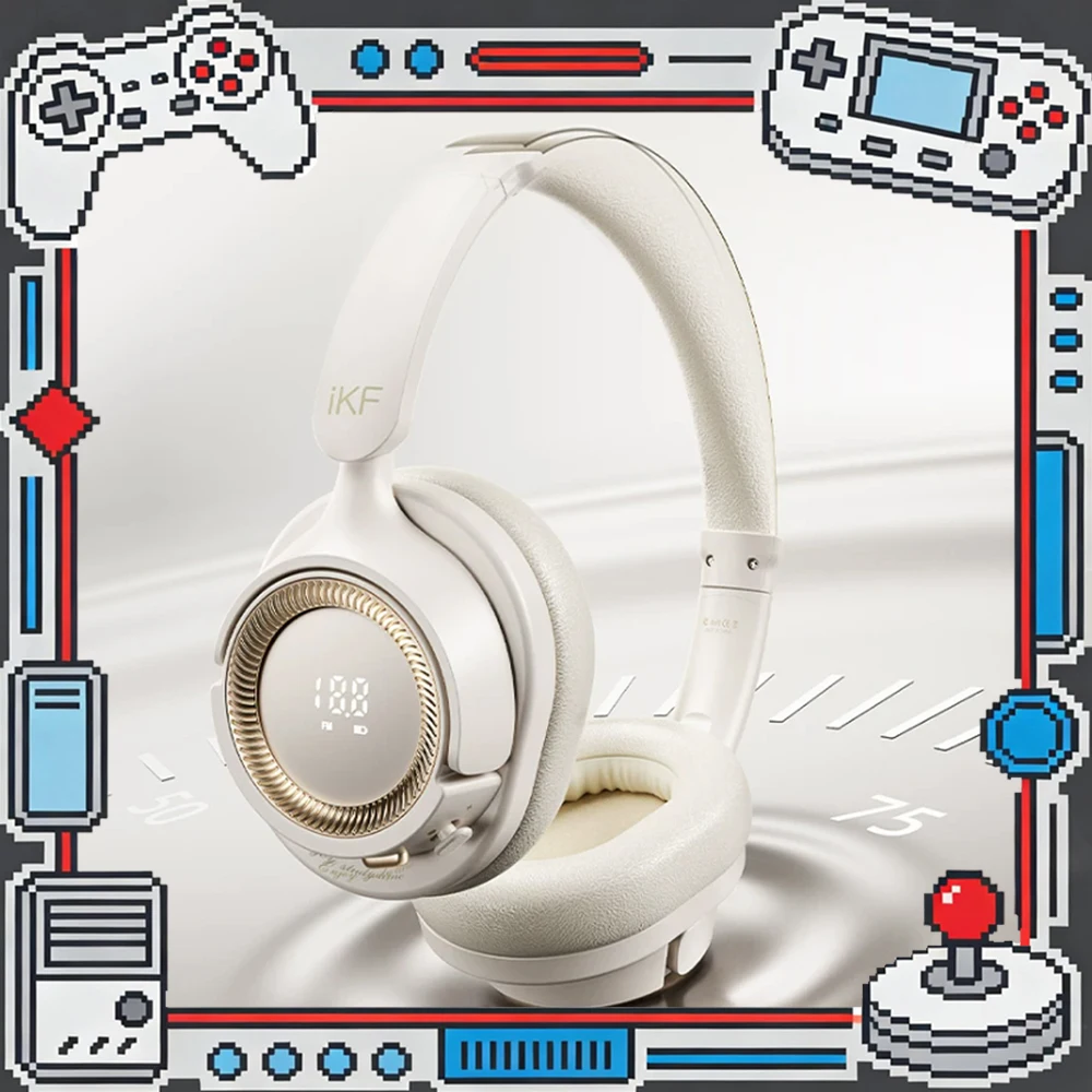 iKF FM7 Wireless Headphones 40mm Polymer Composite Diaphragm Esports Headset Hide LED High Definition Luminous Screen For Gifts