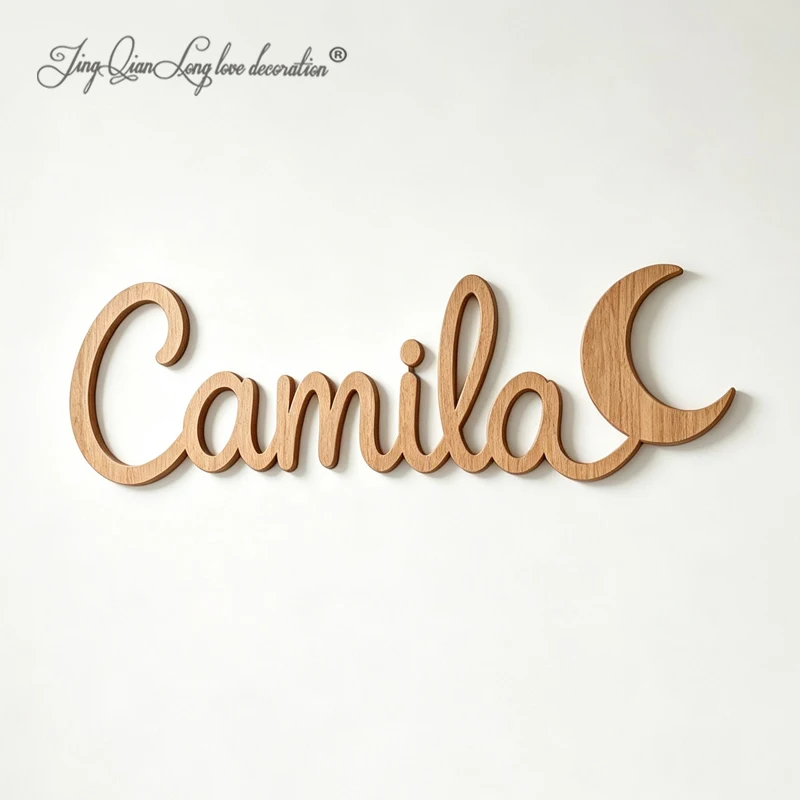 Custom Wooden Name Sign With Moon, Personalized Nursery Wall Decor, Cursive Name Wall Art, Baby Shower Gift, Neutral Room Decora