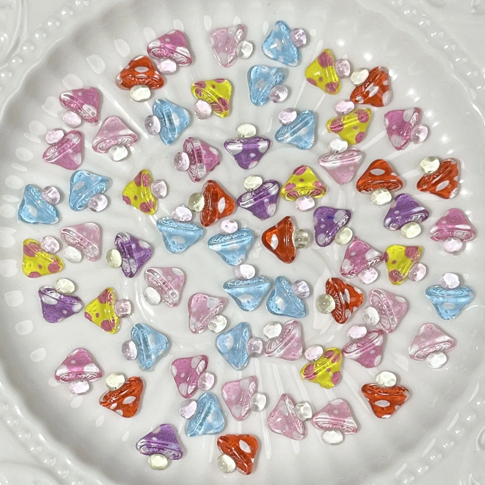 20pcs miniso mushroom cartoon nail charms for diy nail making cute mini resin flatback nail art decoreation