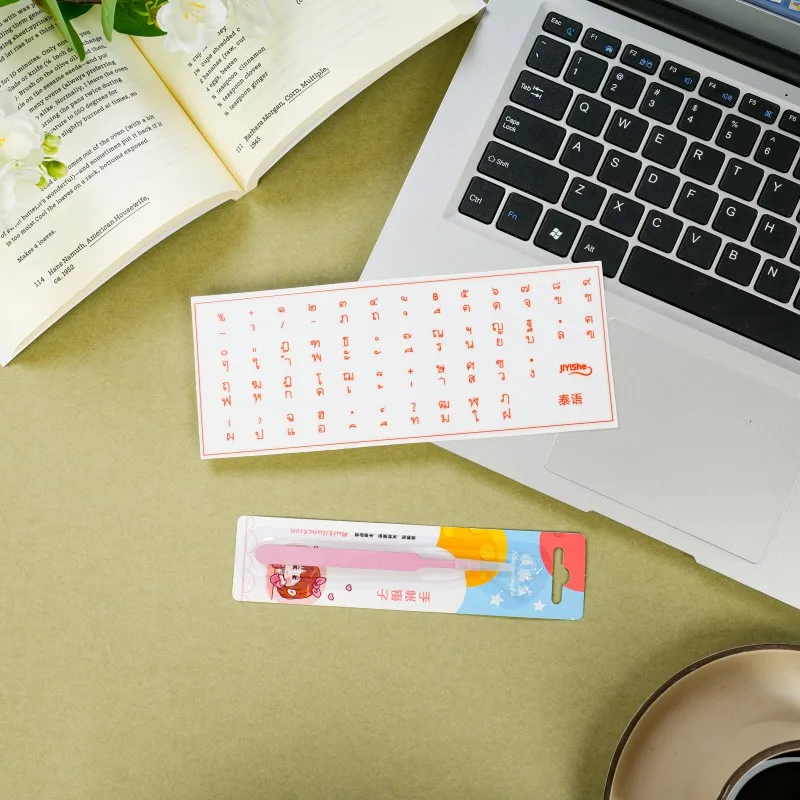 Adesivi per tastiera in lingua tailandese per computer desktop e portatili, adesivo singolo, tipo universale, adesivi trasparenti con incisione laterale