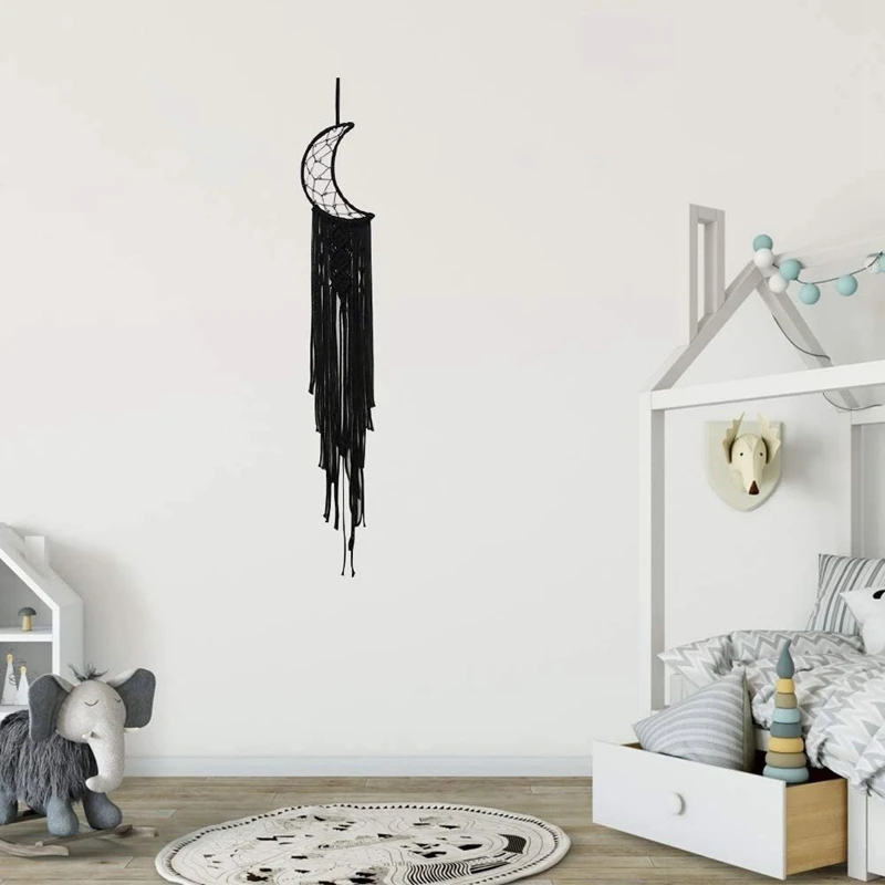 Macrame Boho Black Moon Dream Catcher,Christmas Home Room Decorations,Nursery Decor Interesting Finds Wall Decor