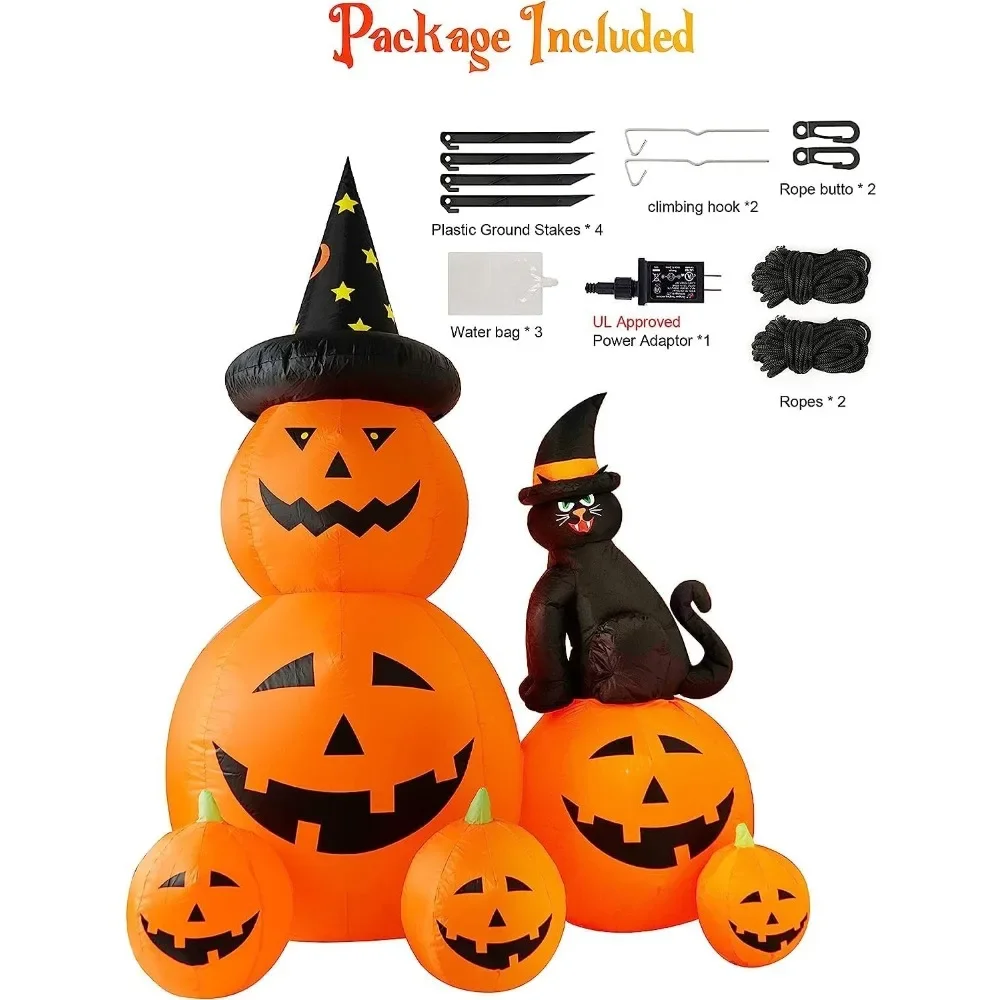 Halloween Inflatable Decorations Spooky Ghost Pumpkin Lighted and Witch's Cat, Decorations Outdoor Inflatables Pumpkin Combo