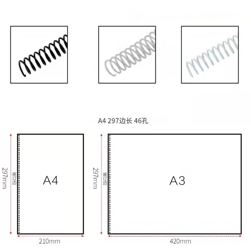 A4 46 Hole Notebook Binding Spiral Ring Book Single Wire 6-25mm Multiple Sizes DIY Cut Out Calendar Rubber Coil Punch Supplies