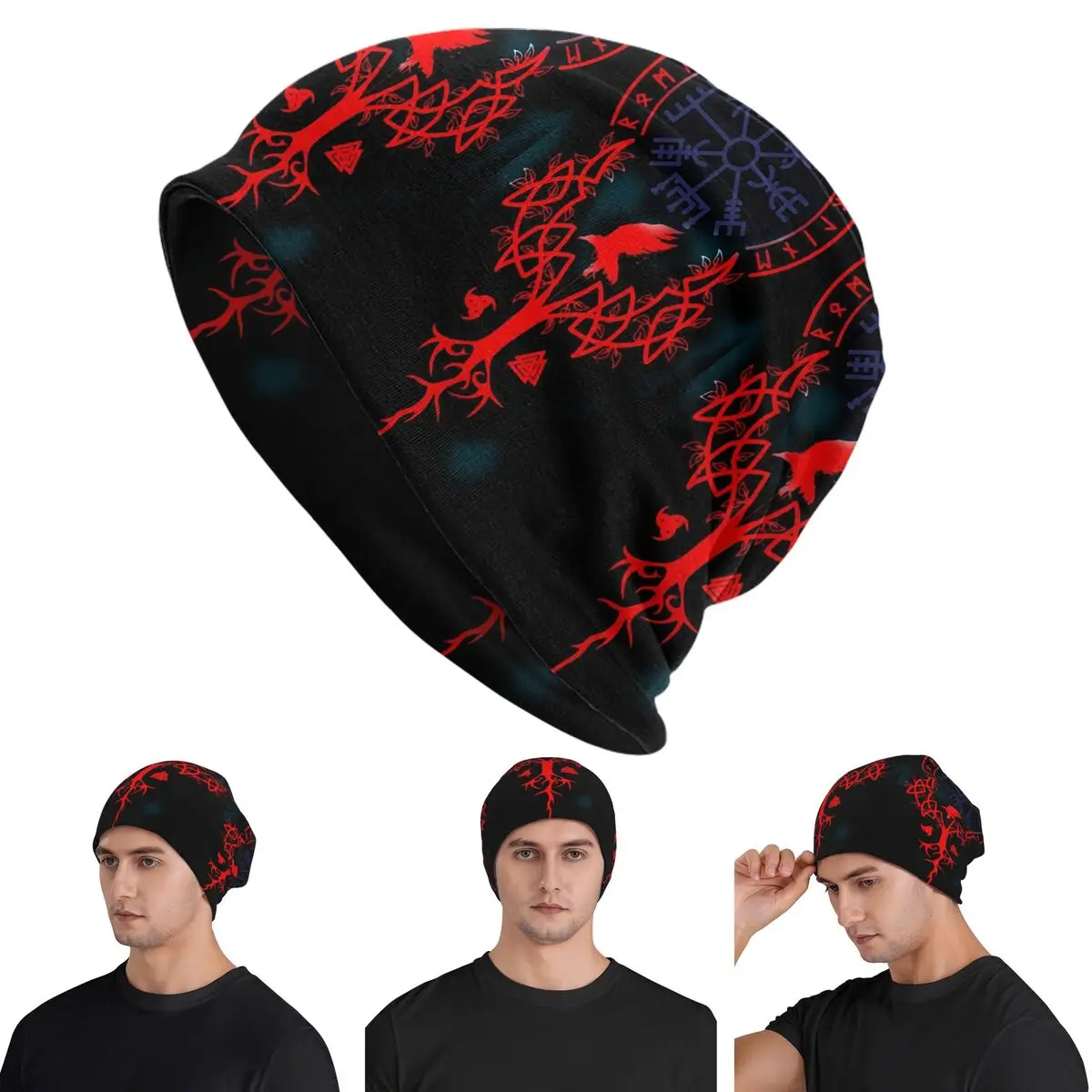 Viking Mythology Vegvisir Shield Valhalla  Unisex Adult Beanies Caps Knitted Bonnet Hat Warm Fashion Autumn Winter Skullies Hats