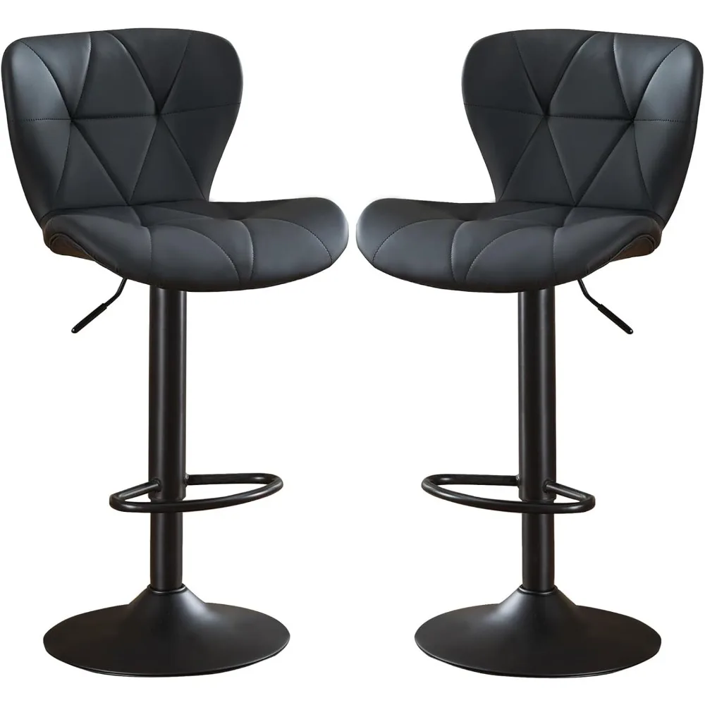 

Adjustable Bar Stools with Back, Modern PU Leather Upholstered, Armless Swivel Bar Chairs for Kitchen Bar Island,Set of 2(Black)
