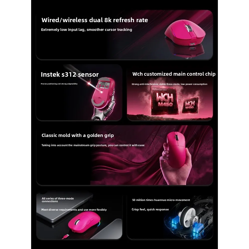 E7V2 Tri-Mode Gaming Mouse Wireless Bluetooth 2.4G Lightweight Rechargeable Ergonomic Mouse for Computer Laptop