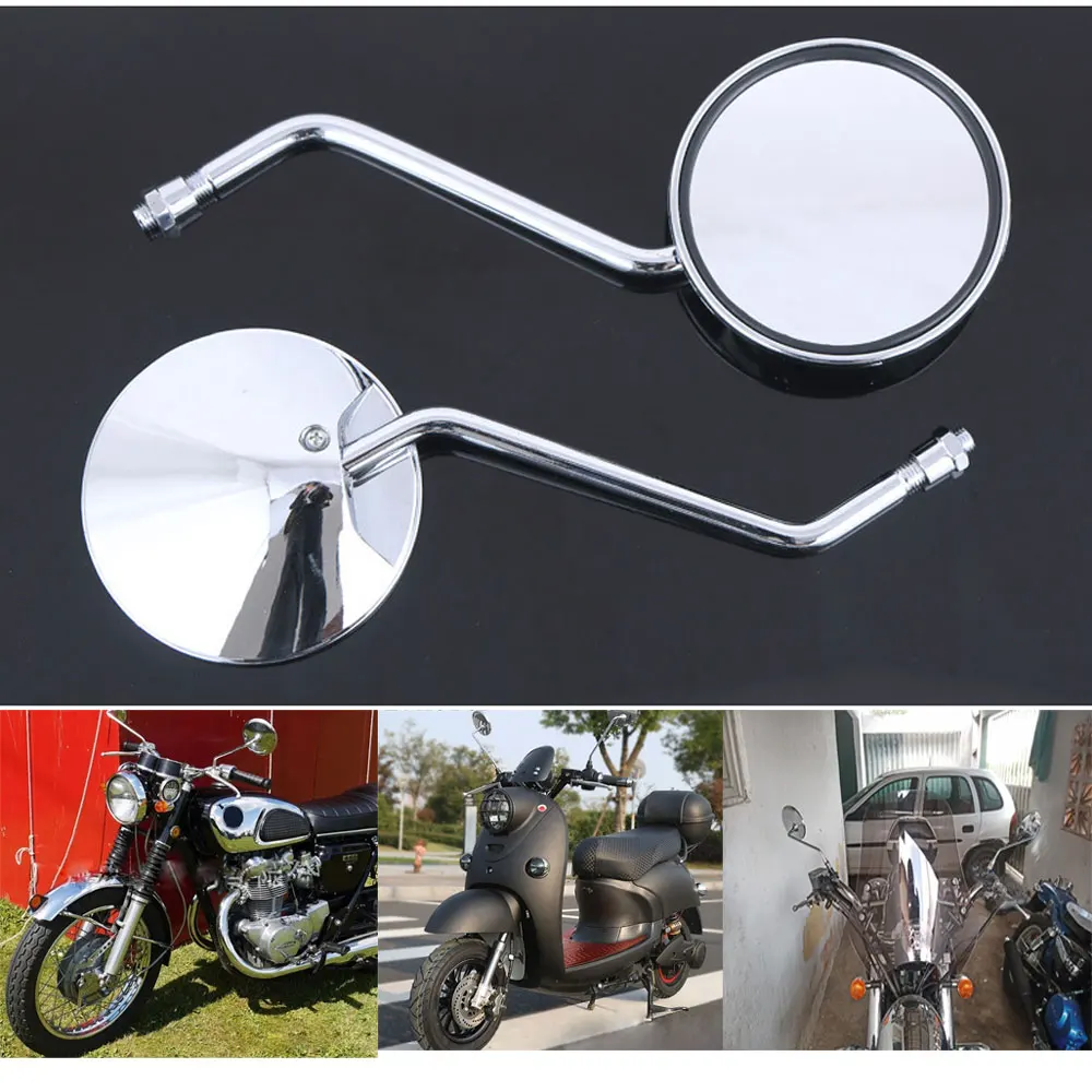 M8 M10 Motorcycle Rearview Mirrors Chrome Round Mirror For Kawasaki Yamaha Suzuki Ducati  Aprilia Vespa