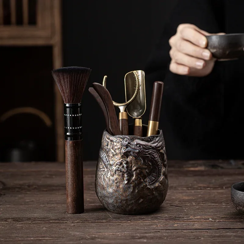 

The Six Gentlemen of Gilt Stoneware Tea Ceremony Ebony Metal Making Tool Set Spoon Spoon Accessories Teaware Kitchen Dining Bar