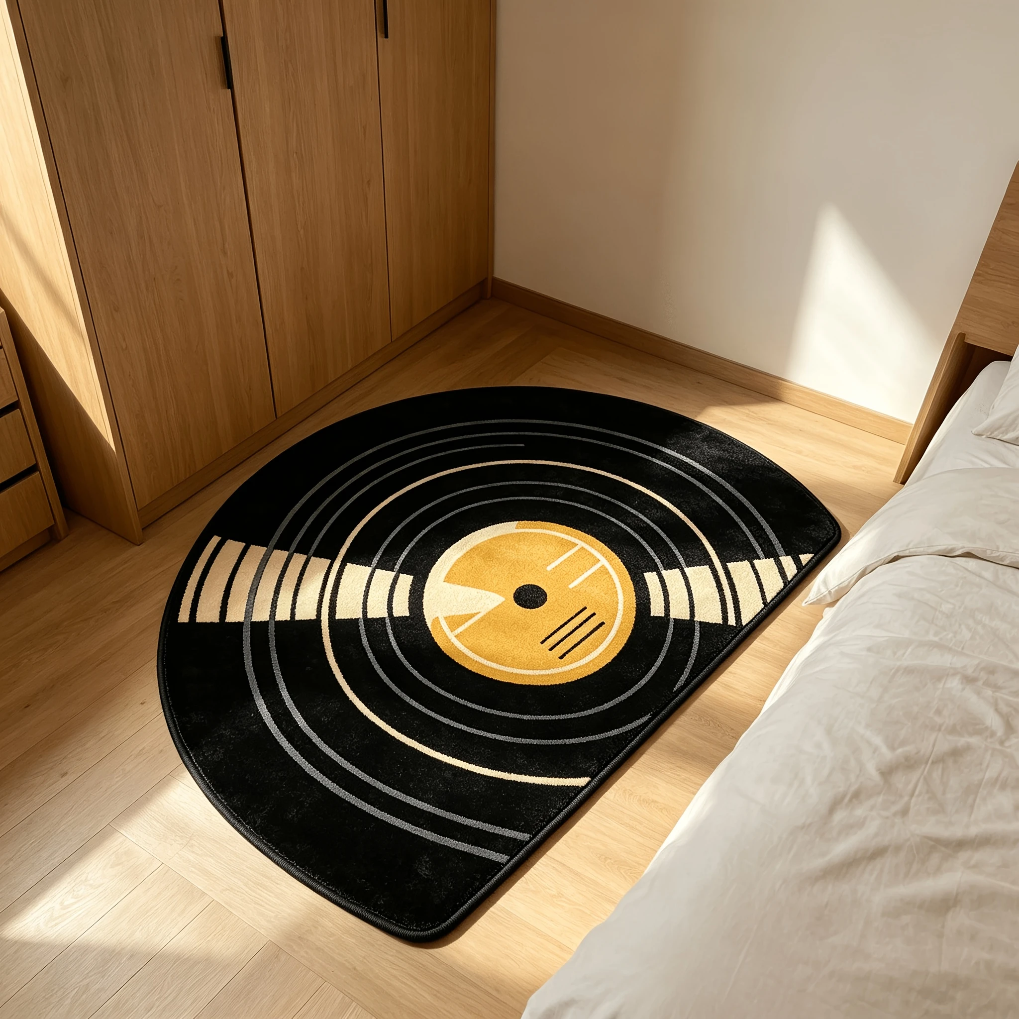 VIKAMA Creative Half-Circle Vinyl Record Doormat, Music Themed Non-Slip Plush Entry Mat, Absorbent Bathroom Kitchen Rug Decor