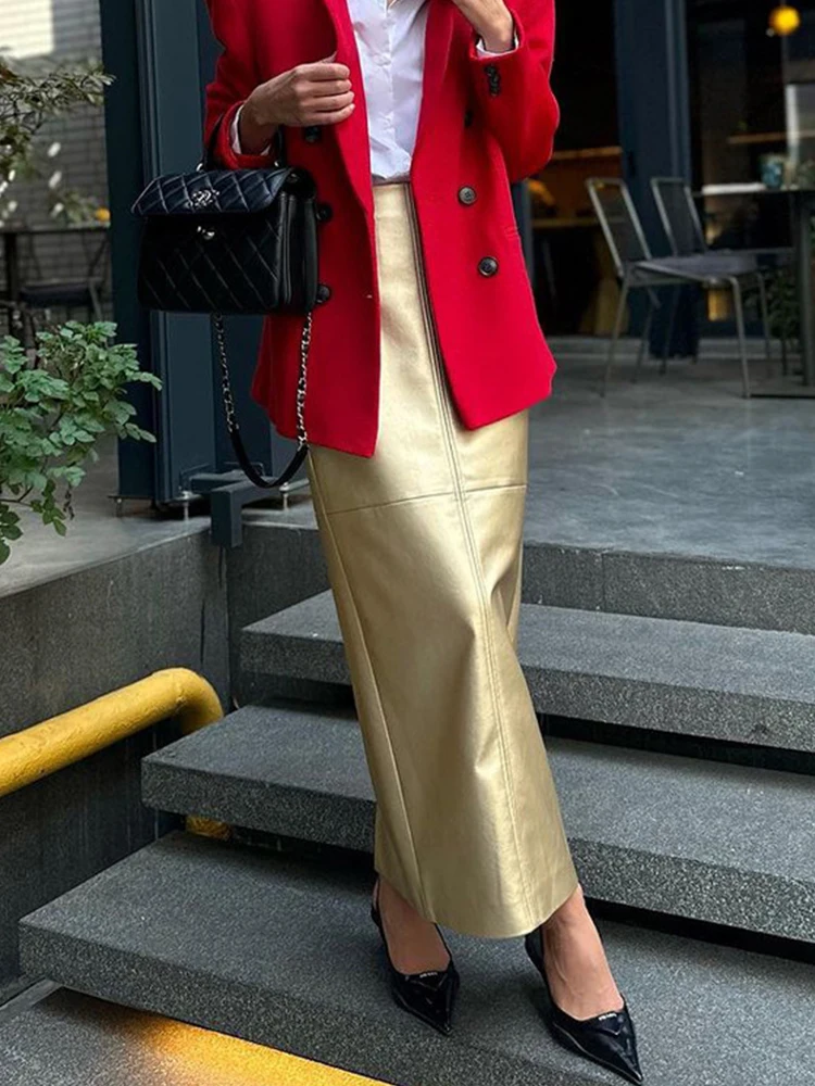 

Elegant Skirt Office Lady Fashion Bodycon PU Leather Maxi Skirt Women Slim High Waist Casual Skirts Spring Autumn Bottom 2023