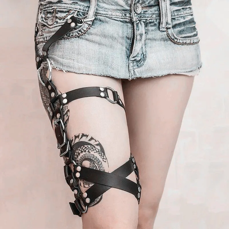 Pu Leather Leg Garter Belt Punk Style Sexy Bdsm Caged Body Harness Belt Womens Sexy Lingerie Underwear Accessories
