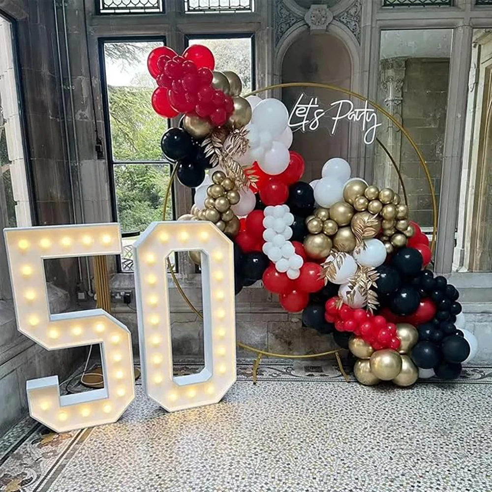 50th Black Red Balloons Garland Arch White Gold Balloon Kit 50th Birthday Party Graduation Retirement Party New Year Decoration