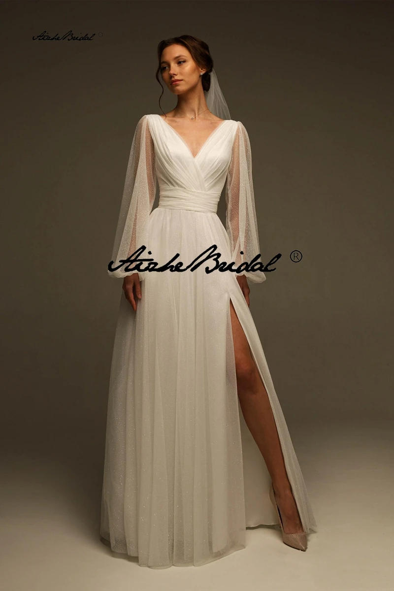 Klassisches Hochzeitskleid mit langen Ärmeln / Schlichtes Hochzeitskleid / Brautkleid