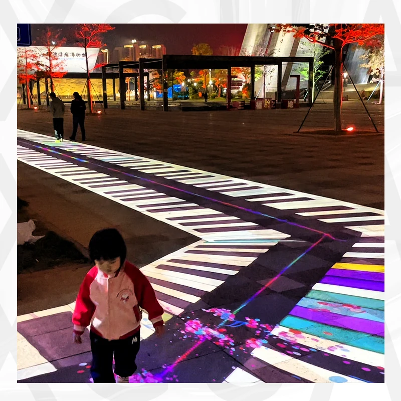 Outdoor attraction lighting interactive floor projection system game