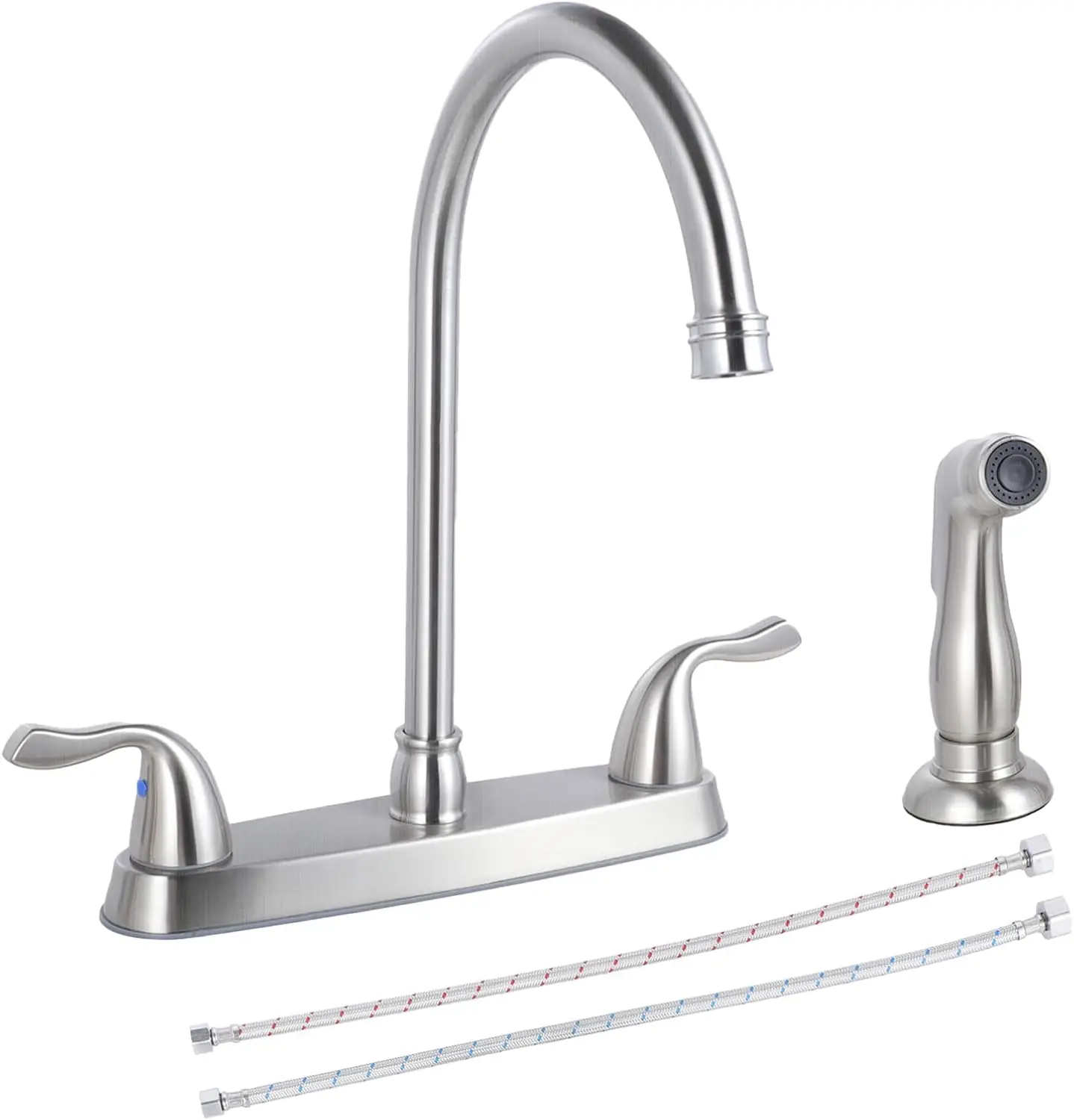 

Кухонный смеситель с двумя ручками и выдвижным распылителем, 360° ° Поворотный излив из матового никеля для легкой очистки раковины