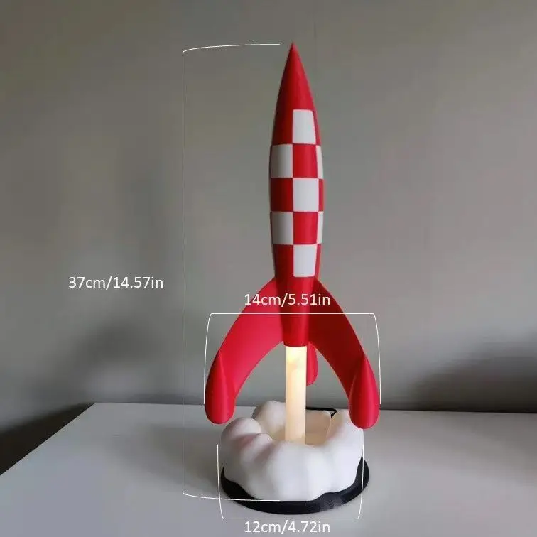37cm 3D Priint Gift Belgium France Comic Objectif Lune Moon Aventures Herge Space Rocket Launching LED Light Type C Model Figure