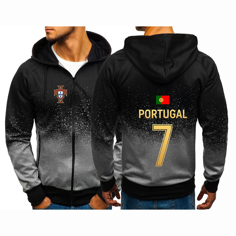 NO.7 Football player Logo Print Fashion Handsome Men's Gradient Color Coat Spring And Autumn 2026 Portugal Hoodies Jacket