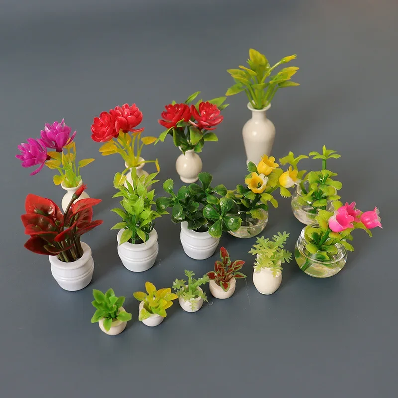 Dollhouse Flower Pot Set Mini Flowers Model Miniature Shooting Props Doll Accessories OB11 Creative Home Decor Decoration