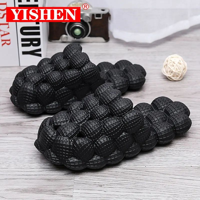 YISHEN Slippers For Men Slides Flat Bubble Slippers Adult Sandals Beach Shoe Solid Color Home Slippers Bedroom Spa Sandals