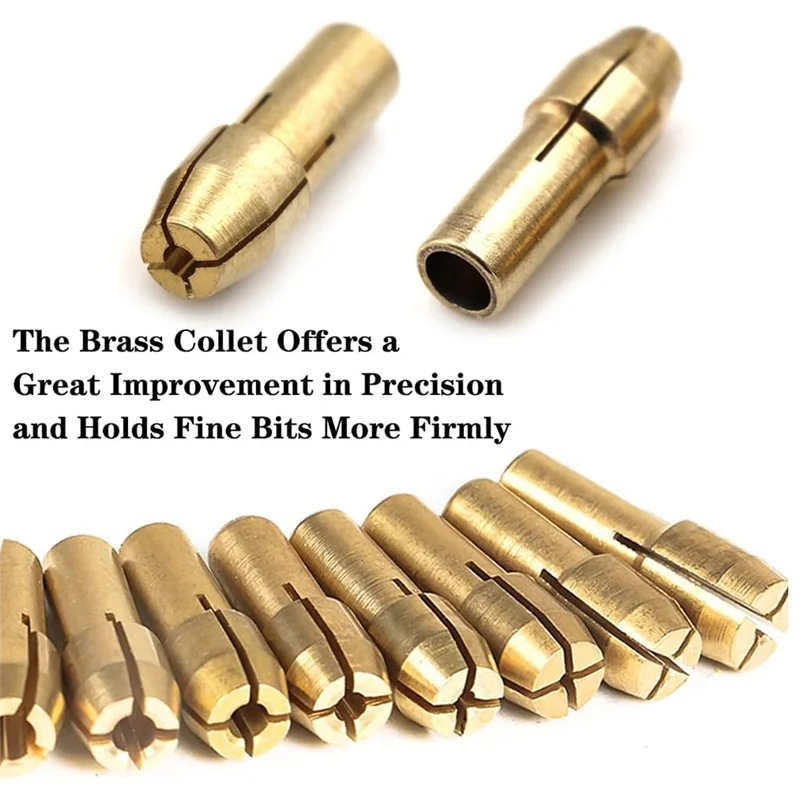 A26F-16PCS Drill Chuck Collet Set, 4486 Keyless Quick Change Chuck Rotary Tool With Replacement 4485 Brass Collet Nut Set