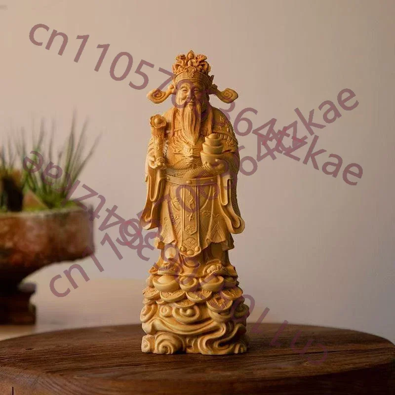Wood Carving Ruyi God Of Wealth Sculptures And Figurines Solid Wood Carving Home Room Office Wealth Luck Feng Shui Decor Statue