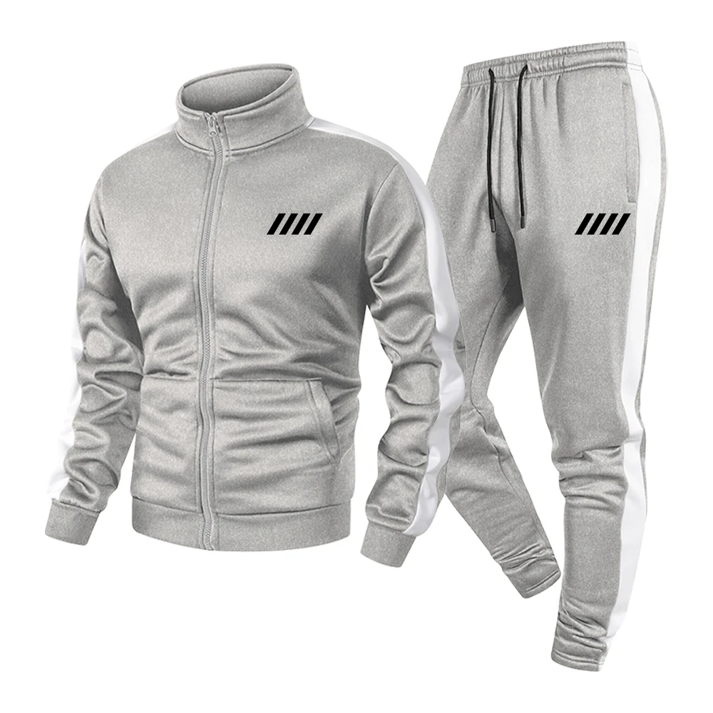Men's 2 Piece Athletic Set Diagonal Stripe Print Stand Collar Zip Jacket Drawstring Pants Suitable For Daily Running And Commute