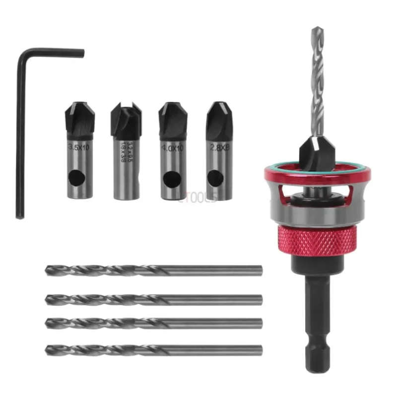 Countersunk Hole Drill Limit Four Blade Concealed Screw Countersunk Head Adjustable Depth Carbon Steel Drill Bit Woodwork Tools