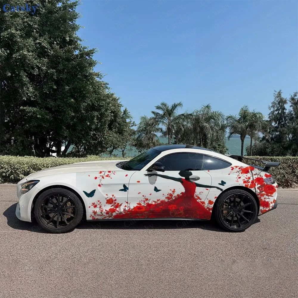 2pcs Flower Dance Healing Soul, Durable, Fade-resistant, Enhance Vehicle Aesthetics With Bold Artistic Design Car Vinyl Wraps