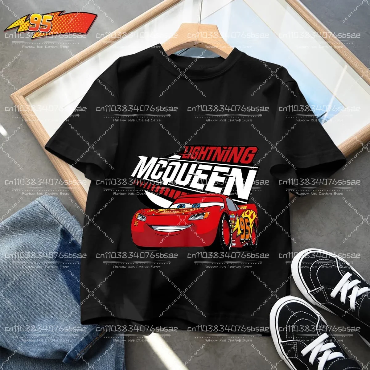 2025 ديزني الصيف الاطفال تي شيرت قصير الأكمام أعلى الكرتون سيارات بيكسار البرق ماكوين مطبوعة الأولاد ملابس الطفل قمم 4-10 سنوات #6