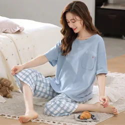 Women's Pajamas Loungewear Set New Women's Summer Short Sleeve Cropped Pants Fat Ladies Plus Size Loose Summer Loungewear