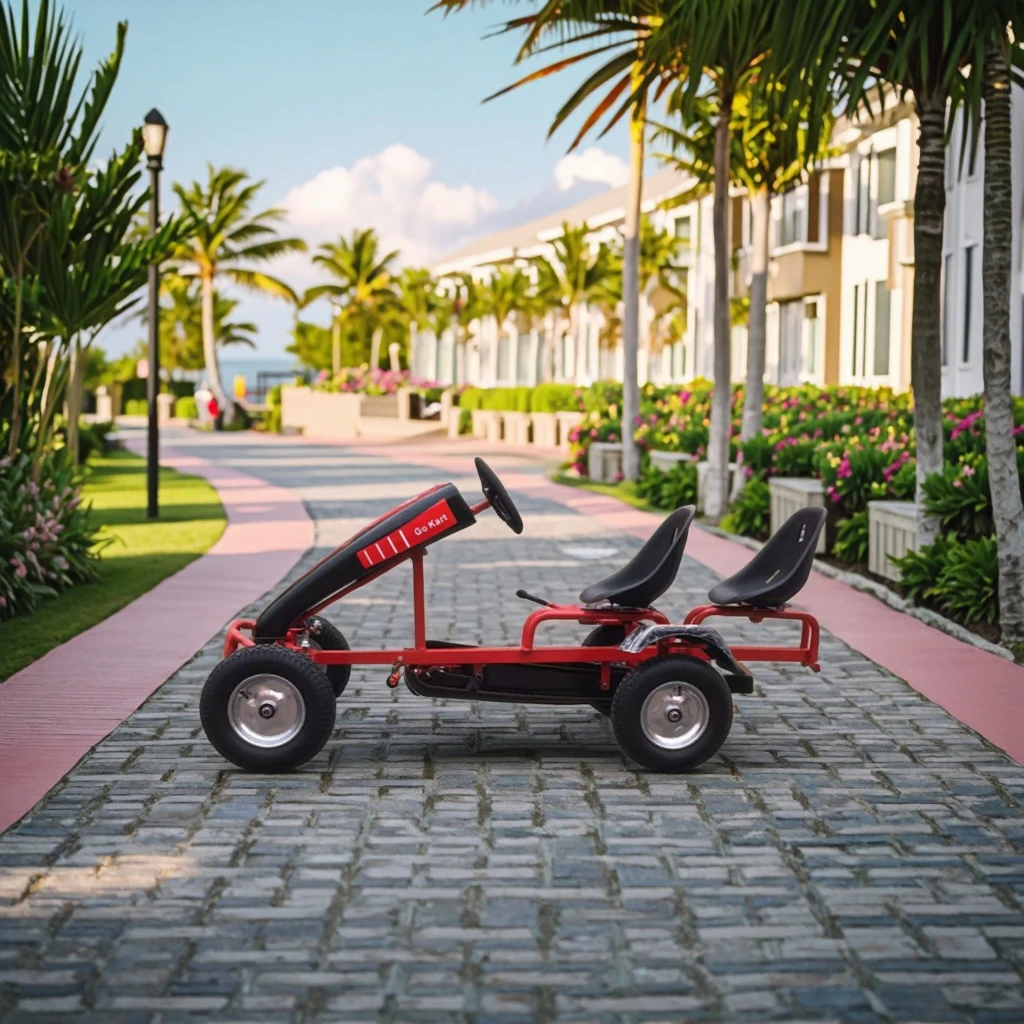 Exclusive Mold Steel Frame Rubber Tires Double Seat Kart Disc Brake 20km/h Max Speed for Resorts Parks Tandem Pedal Go Kart