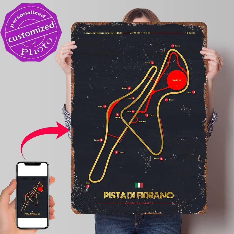 Pista Di Fiorano Race Track Map Personalized 3D Textured Metal Poster Wall Art Tinplate Sign for Vintage Decor Room Funny Signs