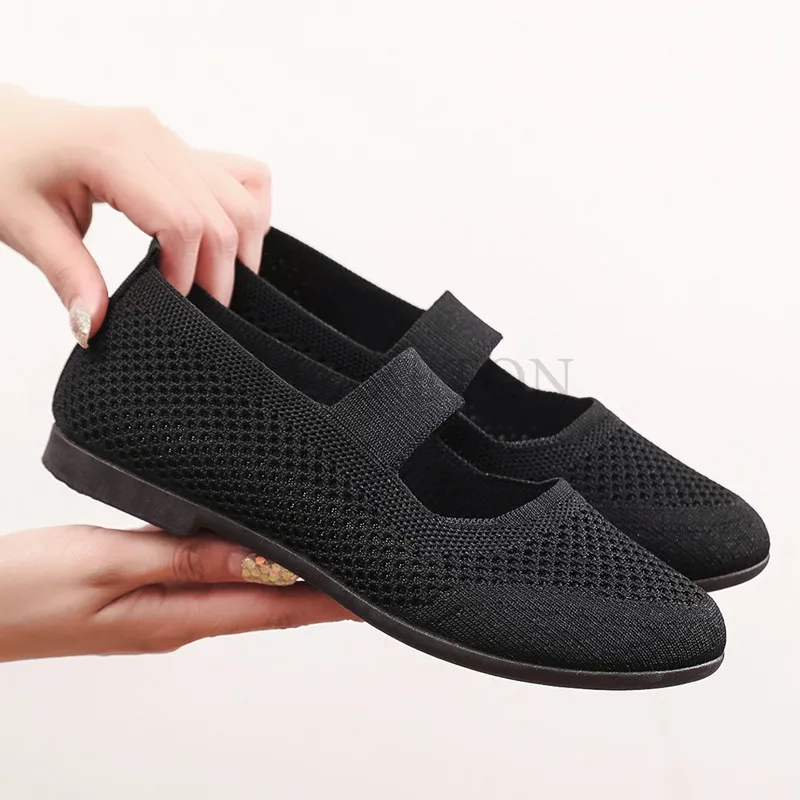 Women Vulcanized Shoes New Summer Elastic Band Soft Flat Bottom Summer Open Knit Mesh Casual Outdoor Cloth Shoes  Mainland China