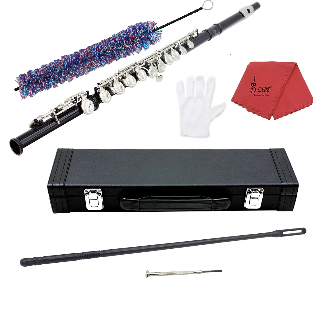 SLADE Black 16 Holes C-tuning  Flute E Key Woodwind Instrument Nickel Plated Silver Cupronickel Tube Flute with  Accessories